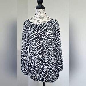 Michael Kors Black and White Printed Long-Sleeve Blouse